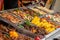 Trays filled with food at the food court.