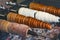 Trdelnik or trdlo is traditional Czech sweet. Woman hand keep trdlo in Prague street. Street food.