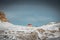 Tre cime di lavaredo cabin mountain isolated close up, view from monte piana, dolomites italy