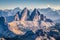 Tre Cime di Lavaredo mountain summits in the Dolomites at sunset, South Tyrol, Italy