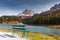 The Tre Cime di Lavaredo mountains at Lago di Misurina lake, Dolomites. South Tyrol, Italy