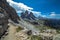 Tre cime dolomite panorama from mountain path, Italy , Trentino Alps