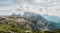 Tre Cime mountain peak in the clouds.