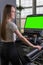 Treadmill indoors woman young length profile full running sport, concept healthy lifestyle lifestyle healthy from health