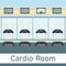 Treadmills, cardio equipment in gym interior. Cardio room