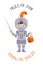 Treak or treat vector card with cute knight