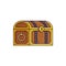 Treasure chest illustration in line style. Pirate wooden box. Vector icon.