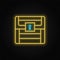 Treasure chest, pirate, retro neon icon. Blue and yellow neon  icon