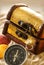 Treasure chest with seashells and compass