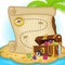 Treasure map and treasure chest on island