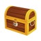 Treasure wooden pirate chest. Isometric vector illustration of vintage closed money trunk with metal padlock and handle isolated