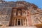 The Treasury of the Pharaoh building carved into the rock face at Petra, Jordan.