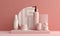 treatment background layout pastel bottle pink product care cosmetic pure beauty. Generative AI.