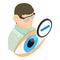 Treatment myopia icon isometric vector. Ophthalmologist human eye minus sign