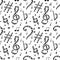 Treble and bass clefs  flat  sharp  natural and notes. Seamless pattern of musical symbols