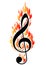 Treble clef in fire. illustration for design or tattoo.