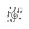 Treble clef and music notes line icon, outline vector sign, linear style pictogram isolated on white.