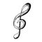 treble clef musical sketch icon. isolated object on white background
