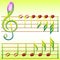 Treble clef and note made of stylized flowers and