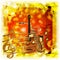 Treble clef and a saxophone guitar bright background with flares