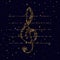 Treble clef shining stars on black background