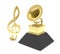 Treble clef sign and statuette of a golden gramophone 3d ilustration