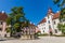 Trebon Castle And Fountain- Trebon, Czech Republic