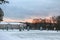 Tree alley along Manor Palace in Kuskovo in winter, back side view, Moscow, Russia.