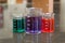 Tree Beakers with colorful chemicals