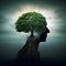 Tree brain with human head cape, idea concept of thinking hope freedom and mind , surreal artwork