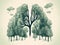 Tree branches shaped like human lungs, forest protection ecology illustration.