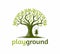Tree with a child play the swing under the tree logo illustration