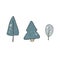 Tree clip art drawing shabby style color blue green texture forest element wood simple doodle illustration on white background