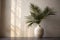 tree concrete shadows contemporary wall design interior vase palm decor home sunlight. Generative AI.