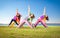 Tree couple , man and woman practice Yoga asana