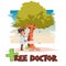 Tree doctor take care for tree. arborist. tree surgeon with typographic for header design. care for nature concept - illust