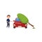 Tree falling on vehicle, man feeling shocked, car insurance concept cartoon vector Illustration