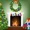 Tree, fire place, socks, gifts and garland