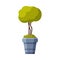 Tree in Flowerpot, Green Potted Plant Flat Style Vector Illustration on White Background.