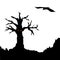 Tree and flying raven