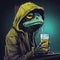 Tree Frog In Cyberpunk Style Holding Beer Glass