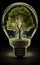 A tree in a glass bulb. The concept of environmental protection, ecology and green energy. Ai generative