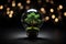 Tree in a glass light bulb with bokeh background. Saving energy and eco concept