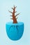 Tree with green leaves. The roots of the tree go into the water. Fish and air bubbles under water. Vector illustration design for