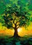 tree green leaves yellow sky mind bending sun sunset impasto bru