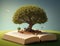 a tree growing on an open book The concept of knowledge grows like a big tree.generative AI