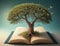 a tree growing on an open book The concept of knowledge grows like a big tree.generative AI