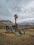 A tree growing out of stone, a larch split a huge granite boulder. The force of nature. Remote Altai village of Jazator