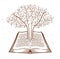 Tree growing from text lines of an open vintage book education or science knowledge concept, educational or scientific literature