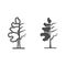 Tree half full of green leaf line and solid icon, changes depending on conditions concept, tree sign on white background